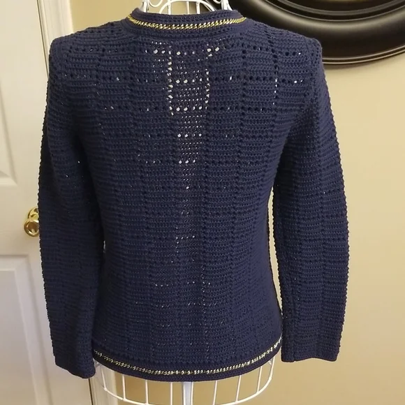 Lilly Pulitzer blue sweater accented with golden chain Details. Size Small - Picture 7 of 12